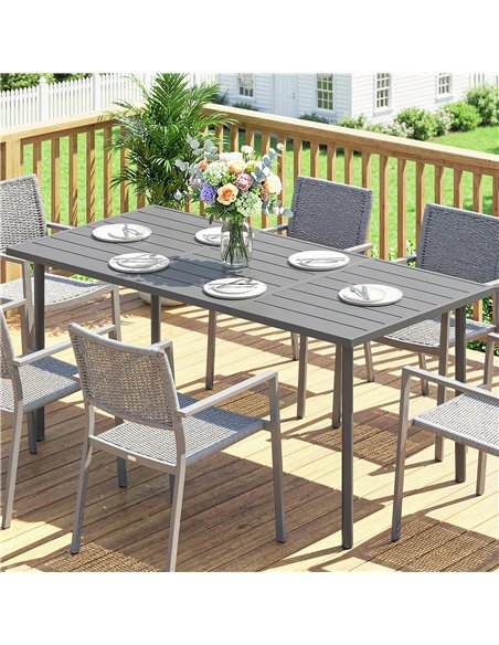 Outsunny Garden Dining Table for 6 Person, 165 x 80 cm Rectangular Outdoor Dining Table with Slatted Top - pic 179995 | FastDaddyshop