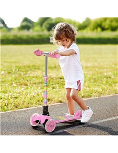 HOMCOM Kids Foldable Kick Scooter with 3 Flashing Wheels, Adjustable Height, for 3-8 Years, Pink 2