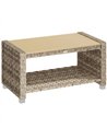 Outsunny Outdoor Coffee Table with Storage Shelf, PE Rattan Side Table with Slatted Top and Foot Pads, Light Brown