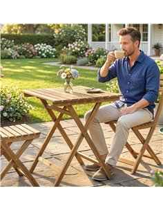 Outsunny Outdoor Coffee Table Foldable Wooden Garden Table for Patio Balcony Natural Wood 2