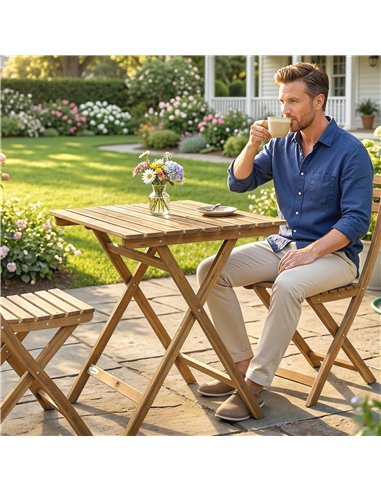 Outsunny Outdoor Coffee Table Foldable Wooden Garden Table for Patio Balcony Natural Wood