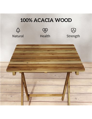 Outsunny Outdoor Coffee Table Foldable Wooden Garden Table for Patio Balcony Natural Wood