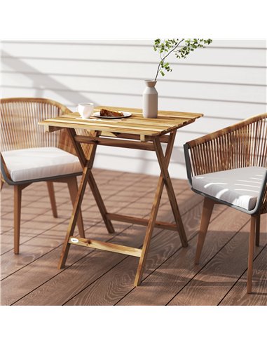 Outsunny Outdoor Coffee Table Foldable Wooden Garden Table for Patio Balcony Natural Wood