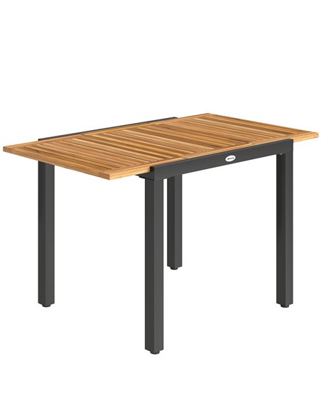 Outsunny Patio Dining Table Expandable Outdoor Dining Table Acacia Wood Top 80-120 cm Natural and Black - pic 180023 | FastDaddyshop