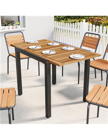 Outsunny Patio Dining Table Expandable Outdoor Dining Table Acacia Wood Top 80-120 cm Natural and Black