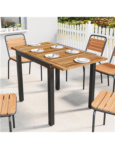 Outsunny Patio Dining Table Expandable Outdoor Dining Table Acacia Wood Top 80-120 cm Natural and Black - pic 180024 | FastDaddyshop