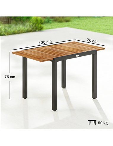 Outsunny Patio Dining Table Expandable Outdoor Dining Table Acacia Wood Top 80-120 cm Natural and Black