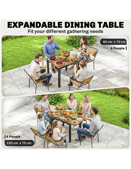 Outsunny Patio Dining Table Expandable Outdoor Dining Table Acacia Wood Top 80-120 cm Natural and Black - pic 180026 | FastDaddyshop
