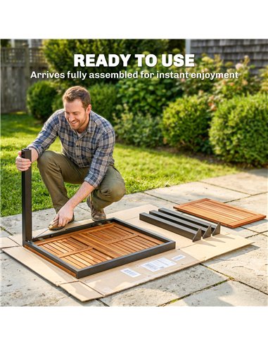 Outsunny Patio Dining Table Expandable Outdoor Dining Table Acacia Wood Top 80-120 cm Natural and Black