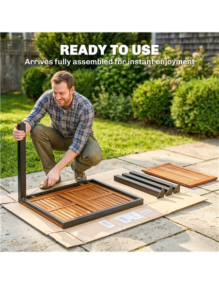 Outsunny Patio Dining Table Expandable Outdoor Dining Table Acacia Wood Top 80-120 cm Natural and Black - pic 180027 | FastDaddyshop