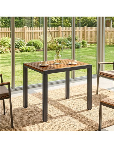 Outsunny Patio Dining Table Expandable Outdoor Dining Table Acacia Wood Top 80-120 cm Natural and Black
