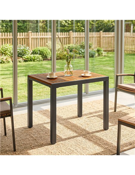 Outsunny Patio Dining Table Expandable Outdoor Dining Table Acacia Wood Top 80-120 cm Natural and Black - pic 180030 | FastDaddyshop