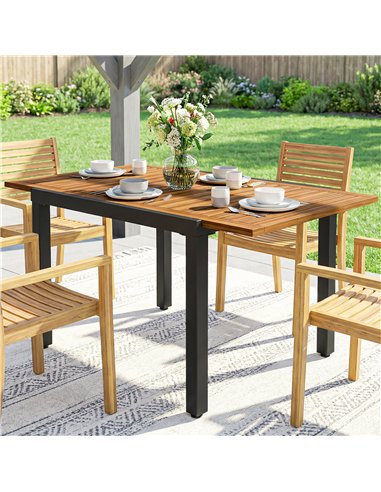 Outsunny Patio Dining Table Expandable Outdoor Dining Table Acacia Wood Top 80-120 cm Natural and Black
