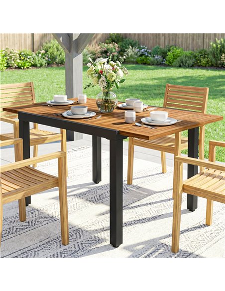 Outsunny Patio Dining Table Expandable Outdoor Dining Table Acacia Wood Top 80-120 cm Natural and Black - pic 180031 | FastDaddyshop