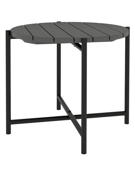 Outsunny 54 cm Round Outdoor Side Table, Industrial Small Garden Table with Slatted Wood Top and Metal Frame, Dark Grey - pic 180032 | FastDaddyshop