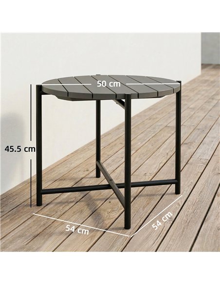 Outsunny 54 cm Round Outdoor Side Table, Industrial Small Garden Table with Slatted Wood Top and Metal Frame, Dark Grey - pic 180034 | FastDaddyshop
