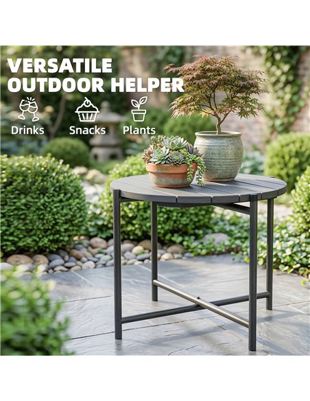 Outsunny 54 cm Round Outdoor Side Table, Industrial Small Garden Table with Slatted Wood Top and Metal Frame, Dark Grey - pic 180036 | FastDaddyshop