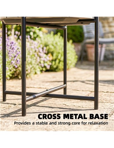 Outsunny 54 cm Round Outdoor Side Table, Industrial Small Garden Table with Slatted Wood Top and Metal Frame, Dark Grey