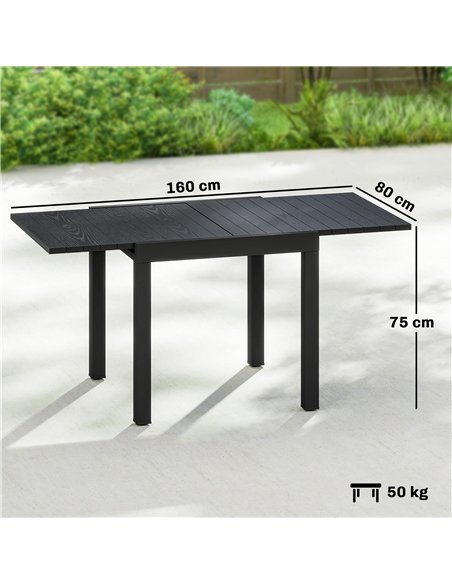 Outsunny Extending Garden Table for 4-6, Aluminium Outdoor Dining Table with Faux Wood Slatted Top, Black - pic 180043 | FastDaddyshop