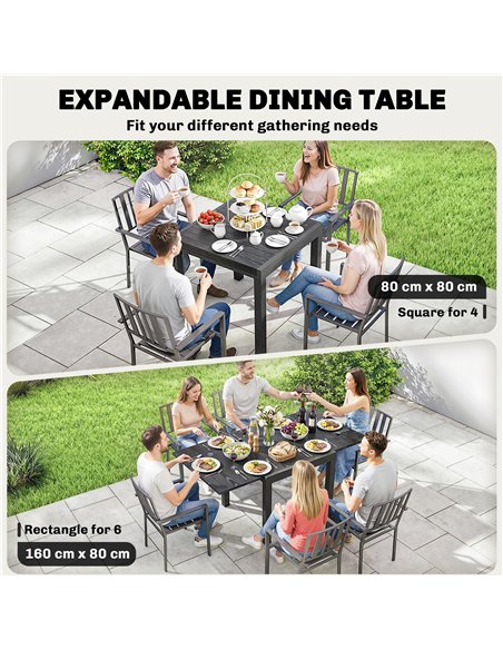 Outsunny Extending Garden Table for 4-6, Aluminium Outdoor Dining Table with Faux Wood Slatted Top, Black - pic 180044 | FastDaddyshop