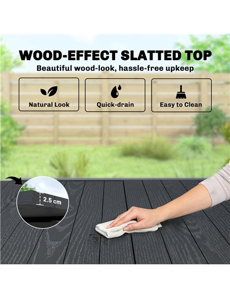Outsunny Extending Garden Table for 4-6, Aluminium Outdoor Dining Table with Faux Wood Slatted Top, Black - pic 180046 | FastDaddyshop