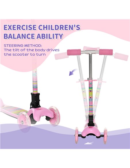 HOMCOM Kids Foldable Kick Scooter with 3 Flashing Wheels, Adjustable Height, for 3-8 Years, Pink - pic 18005 | FastDaddyshop