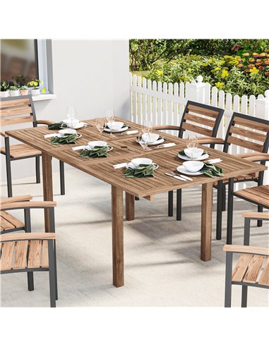 Outsunny Extending Garden Table, Outdoor Dining Table for 6-8 with Acacia Wood Slatted Tabletop for Balcony Porch