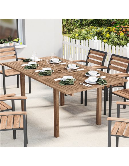 Outsunny Extending Garden Table, Outdoor Dining Table for 6-8 with Acacia Wood Slatted Tabletop for Balcony Porch - pic 180051 | FastDaddyshop