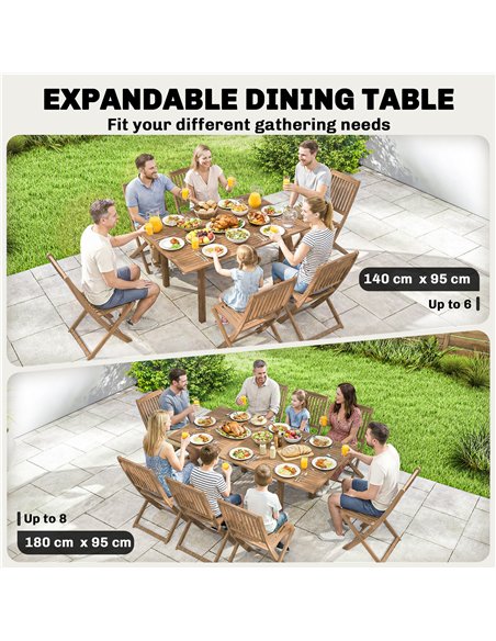 Outsunny Extending Garden Table, Outdoor Dining Table for 6-8 with Acacia Wood Slatted Tabletop for Balcony Porch - pic 180053 | FastDaddyshop