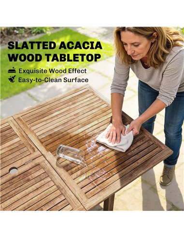 Outsunny Extending Garden Table, Outdoor Dining Table for 6-8 with Acacia Wood Slatted Tabletop for Balcony Porch