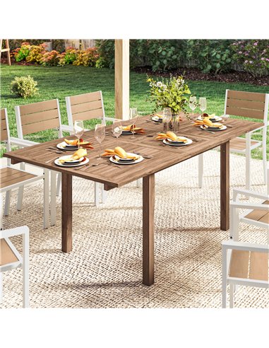 Outsunny Extending Garden Table, Outdoor Dining Table for 6-8 with Acacia Wood Slatted Tabletop for Balcony Porch