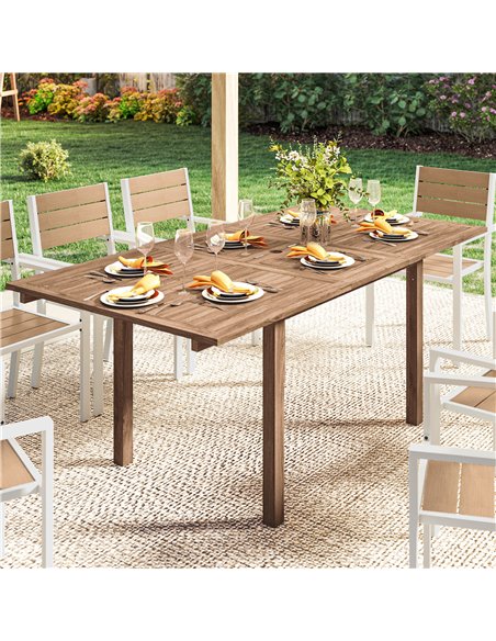 Outsunny Extending Garden Table, Outdoor Dining Table for 6-8 with Acacia Wood Slatted Tabletop for Balcony Porch - pic 180057 | FastDaddyshop