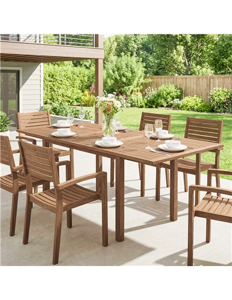 Outsunny Extending Garden Table, Outdoor Dining Table for 6-8 with Acacia Wood Slatted Tabletop for Balcony Porch - pic 180058 | FastDaddyshop