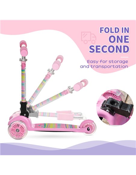 HOMCOM Kids Foldable Kick Scooter with 3 Flashing Wheels, Adjustable Height, for 3-8 Years, Pink - pic 18006 | FastDaddyshop