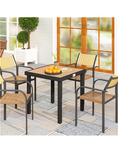 Outsunny 78 cm Garden Dining Table for 4 People, Square Outdoor Coffee End Side Table with Aluminium Legs, Natural Wood Finish