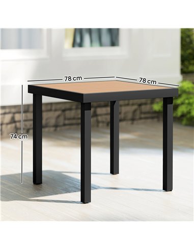 Outsunny 78 cm Garden Dining Table for 4 People, Square Outdoor Coffee End Side Table with Aluminium Legs, Natural Wood Finish