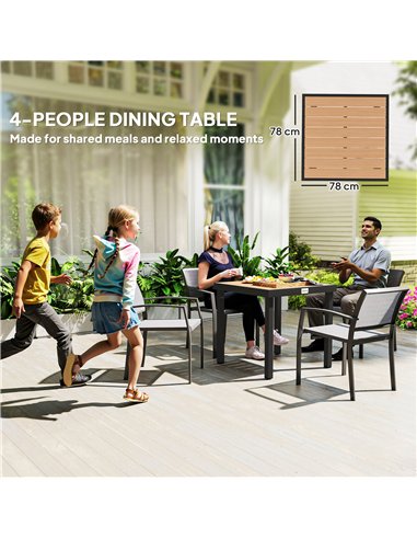 Outsunny 78 cm Garden Dining Table for 4 People, Square Outdoor Coffee End Side Table with Aluminium Legs, Natural Wood Finish