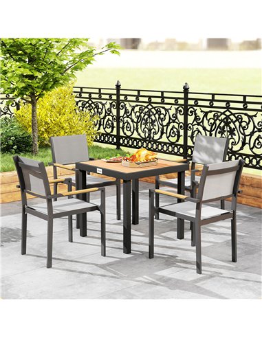 Outsunny 78 cm Garden Dining Table for 4 People, Square Outdoor Coffee End Side Table with Aluminium Legs, Natural Wood Finish