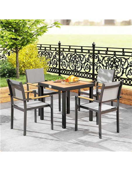 Outsunny 78 cm Garden Dining Table for 4 People, Square Outdoor Coffee End Side Table with Aluminium Legs, Natural Wood Finish - pic 180067 | FastDaddyshop