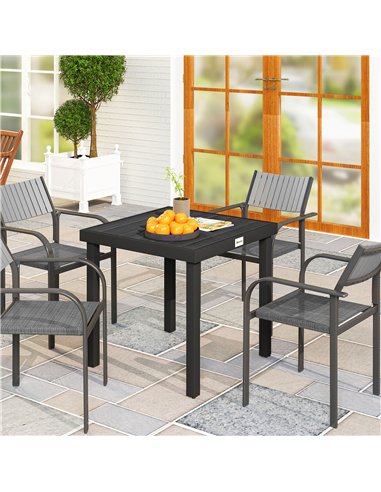 Outsunny 78 cm Garden Dining Table for 4 People, Square Outdoor Coffee End Side Table with Aluminium Legs, Black