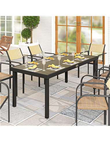 Outsunny Aluminium Outdoor Garden Dining Table for 8 People, Faux Wood Top, for Garden, Patio, 190 x 90 x 74cm, Brown