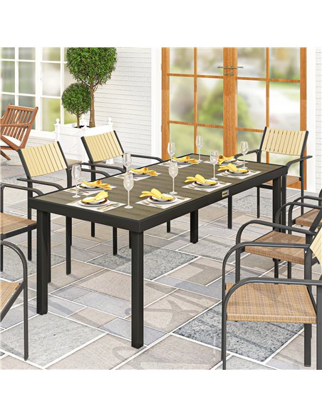 Outsunny Aluminium Outdoor Garden Dining Table for 8 People, Faux Wood Top, for Garden, Patio, 190 x 90 x 74cm, Brown - pic 180078 | FastDaddyshop