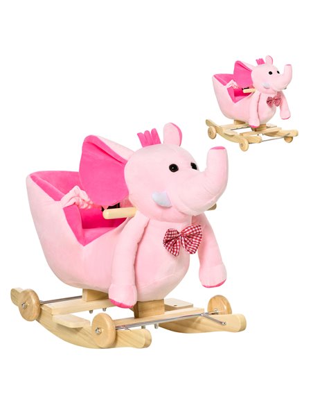 HOMCOM 2 In 1 Plush Elephant Rocker with Wheels, 32 Songs, Pink - pic 18008 | FastDaddyshop