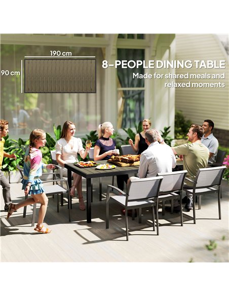 Outsunny Aluminium Outdoor Garden Dining Table for 8 People, Faux Wood Top, for Garden, Patio, 190 x 90 x 74cm, Brown - pic 180084 | FastDaddyshop