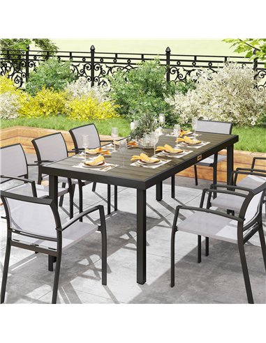 Outsunny Aluminium Outdoor Garden Dining Table for 8 People, Faux Wood Top, for Garden, Patio, 190 x 90 x 74cm, Brown