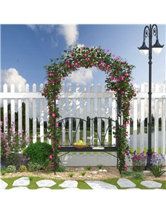 Outsunny Garden Bench, 2 Seater Outdoor Patio Bench, Metal Garden Loveseat with Arch for Vines and Climbing Plants, Black 2