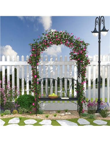 Outsunny Garden Bench, 2 Seater Outdoor Patio Bench, Metal Garden Loveseat with Arch for Vines and Climbing Plants, Black