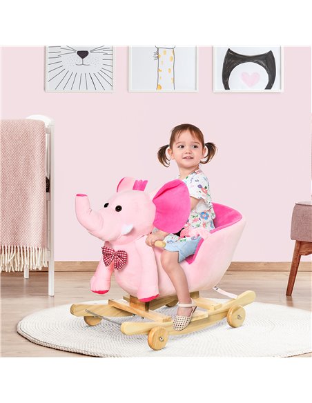 HOMCOM 2 In 1 Plush Elephant Rocker with Wheels, 32 Songs, Pink - pic 18009 | FastDaddyshop