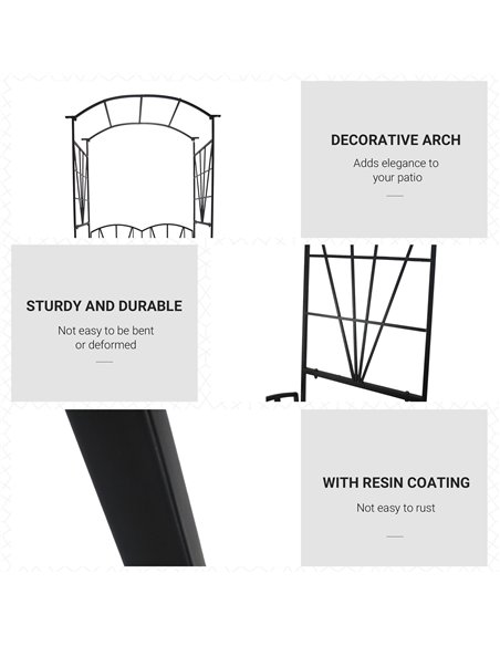 Outsunny Garden Bench, 2 Seater Outdoor Patio Bench, Metal Garden Loveseat with Arch for Vines and Climbing Plants, Black - pic 180090 | FastDaddyshop