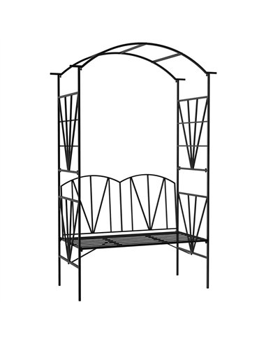 Outsunny Garden Bench, 2 Seater Outdoor Patio Bench, Metal Garden Loveseat with Arch for Vines and Climbing Plants, Black